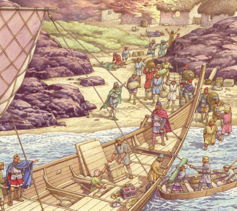 Um ataque viking (guache sobre papel) de Pat (1907-95) Nicolle