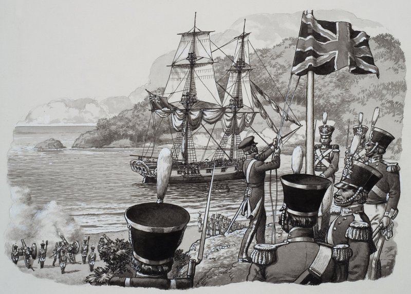Chegada à Austrália Ocidental em 21 de janeiro de 1827 (guache sobre papel) de Pat (1907 95) Nicolle