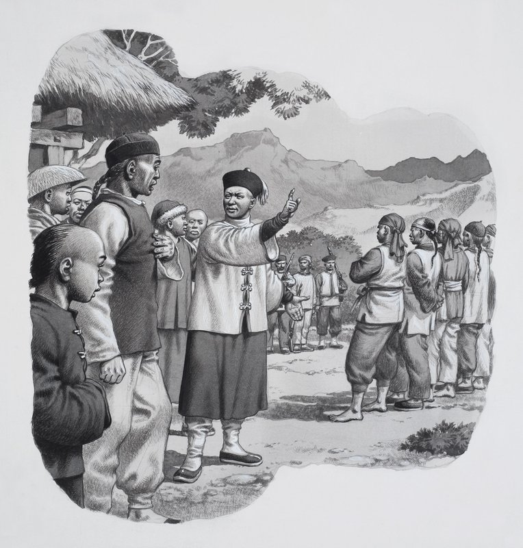 Boxers chineses (guache sobre papel) de Pat (1907-95) Nicolle