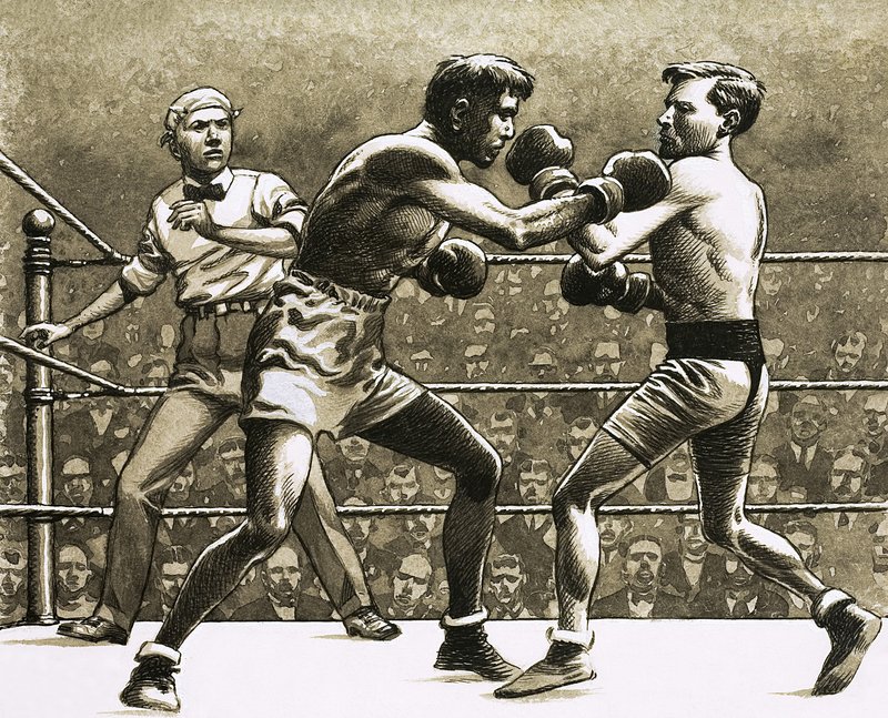 Jimmy Wilde luta com Pancho Villa em Nova Iorque de Pat (1907-95) Nicolle
