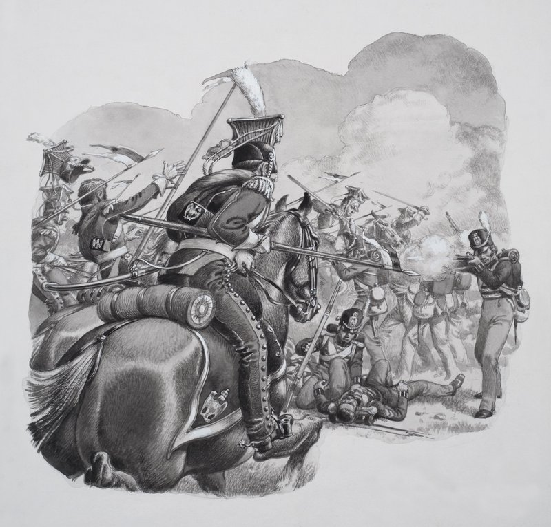 Cavalaria ligeira (guache sobre papel) de Pat (1907-95) Nicolle