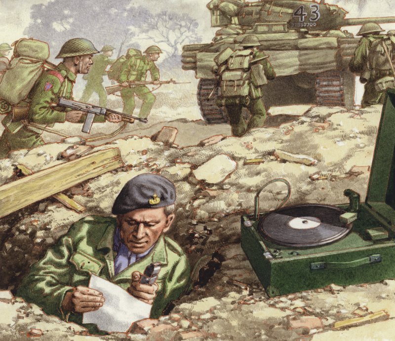 Reportagem do desembarque na Normandia (guache sobre papel) de Pat (1907-95) Nicolle