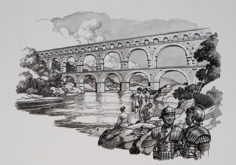 Aqueduto romano (guache sobre papel) de Pat (1907-95) Nicolle