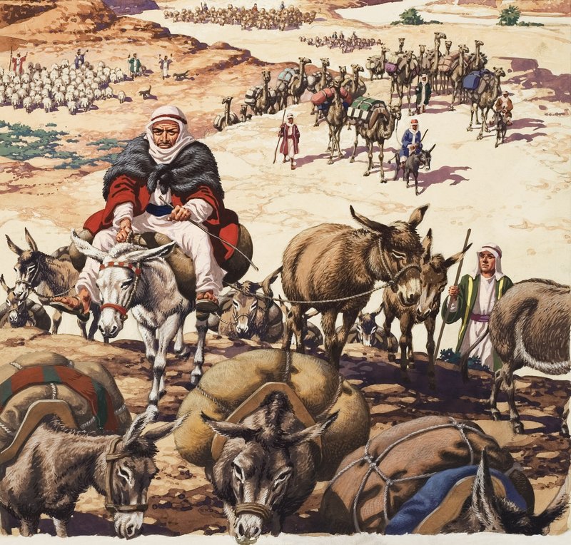 O regresso a Canaã, da História de Jacob (guache sobre papel) de Pat (1907-95) Nicolle