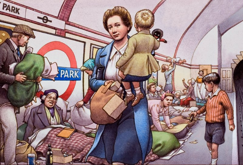 O metro durante o Blitz de Pat (1907-95) Nicolle
