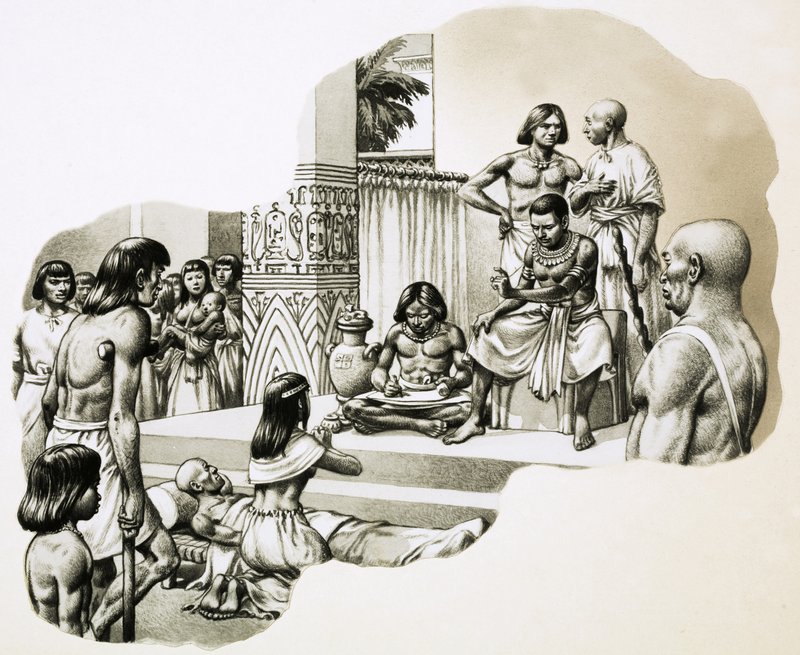 O "bom médico" Imhotep a dar conselhos a um homem doente de Pat (1907 95) Nicolle