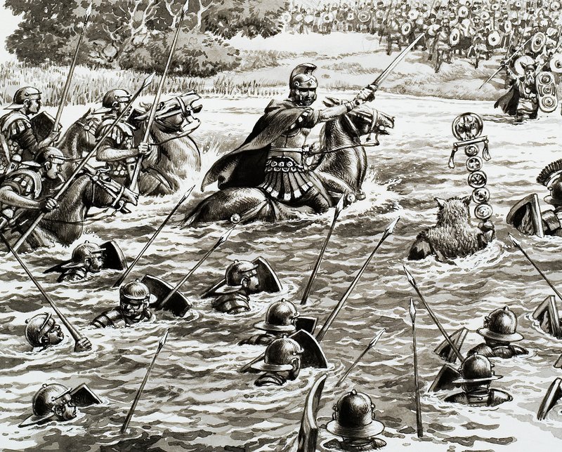 As legiões de César atravessam o Tamisa de Pat (1907 95) Nicolle