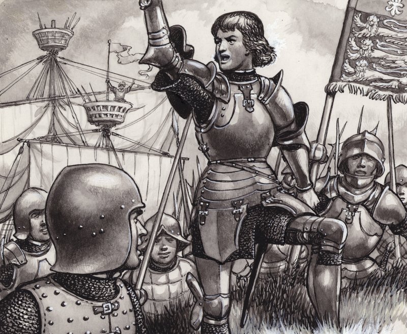Eduardo, conde de março, desembarcando em Ravenspur em 1471 (guache sobre papel) de Pat (1907-95) Nicolle