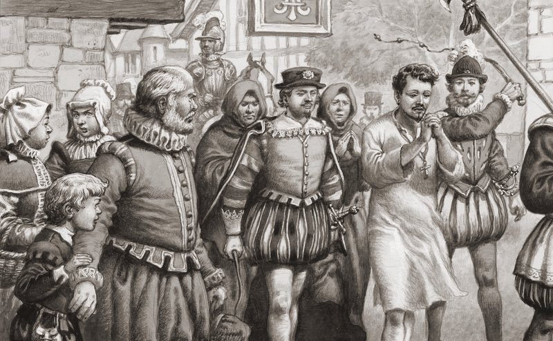 O rei Henrique III de França a cumprir uma penitência, caminhando pelas ruas de Paris com uma camisa de pelo enquanto é chicoteado (guache sobre papel) de Pat (1907 95) Nicolle
