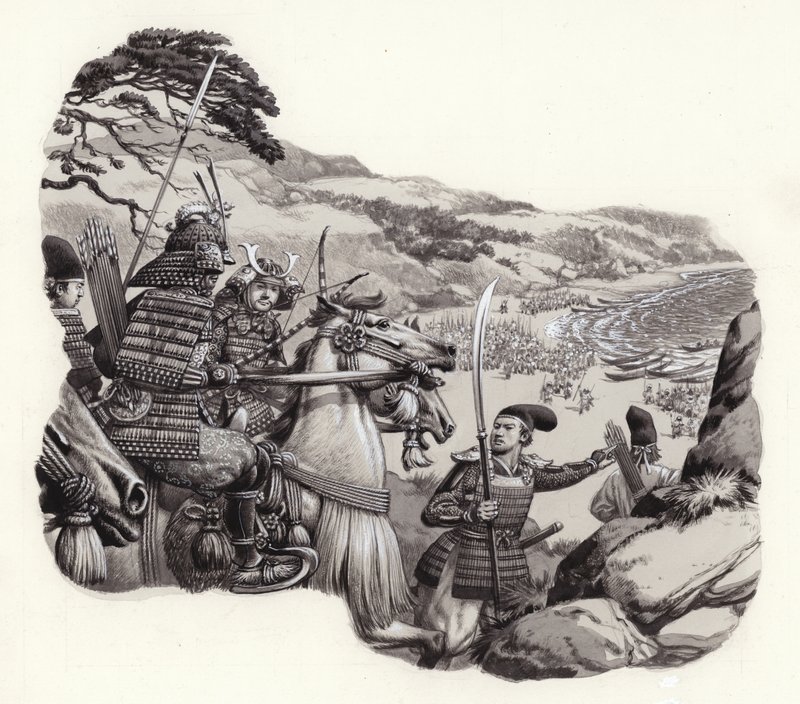 Os mongóis invadem o Japão (guache sobre papel) de Pat (1907 95) Nicolle