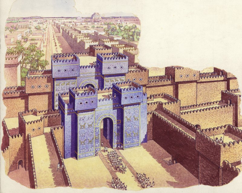 A Porta de Ishtar da Babilónia (guache sobre papel) de Pat (1907 95) Nicolle