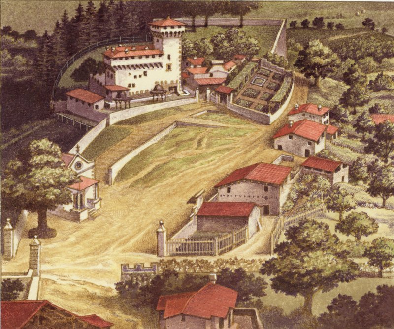 A casa fortificada da família Médici em Trebbio (guache sobre papel) de Pat (1907 95) Nicolle
