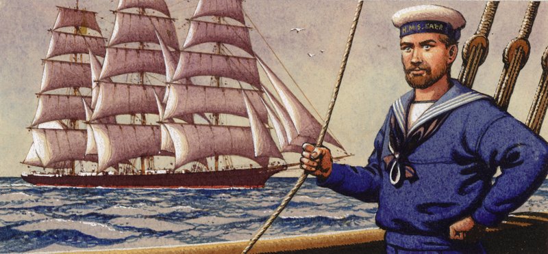 Marinheiro bem vestido e barco à vela de vela quadrada (guache sobre papel) de Pat (1907 95) Nicolle