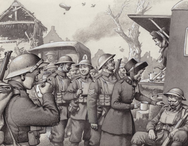 Mulheres do Exército de Salvação durante a Grande Guerra (guache sobre papel) de Pat (1907 95) Nicolle