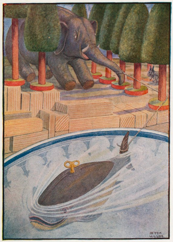 A baleia começou a puxar, e o elefante começou a puxar (cor litho) de Patten Wilson