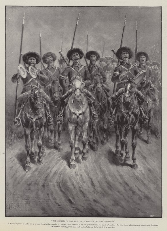 Os cantores, a banda de um regimento de cavalaria russo de Paul Frenzeny