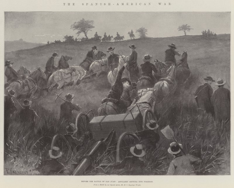 A guerra hispano-americana, antes da batalha de San Juan, artilharia entrar em posição de Paul Frenzeny