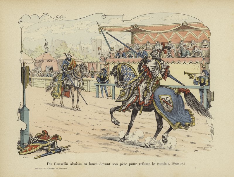 Bertrand du Guesclin abaixa sua lança diante do pai para indicar sua recusa em combatê-lo, Rennes, 1337 de Paul de Semant