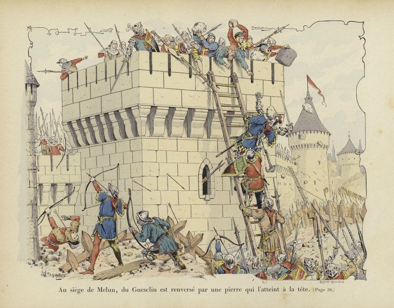 Bertrand du Guesclin atingiu na cabeça por uma pedra no cerco de Melun, 1359 de Paul de Semant