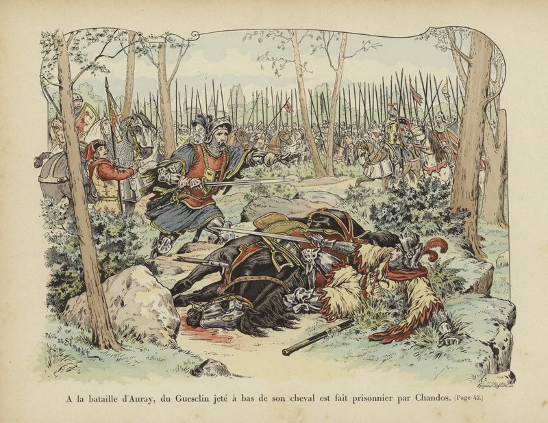 Bertrand du Guesclin jogado por seu cavalo e capturado por Sir John Chandos, Batalha de Auray, 1364 de Paul de Semant