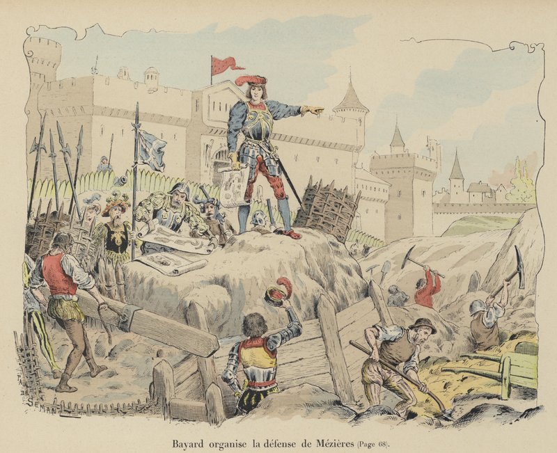 O Chevalier de Bayard organizando as defesas francesas no cerco de Mezieres, França, 1521 de Paul de Semant