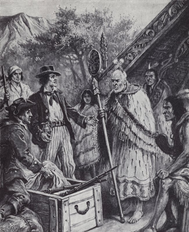 Comércio britânico com o povo Maori da Nova Zelândia de Paul (after) Hardy