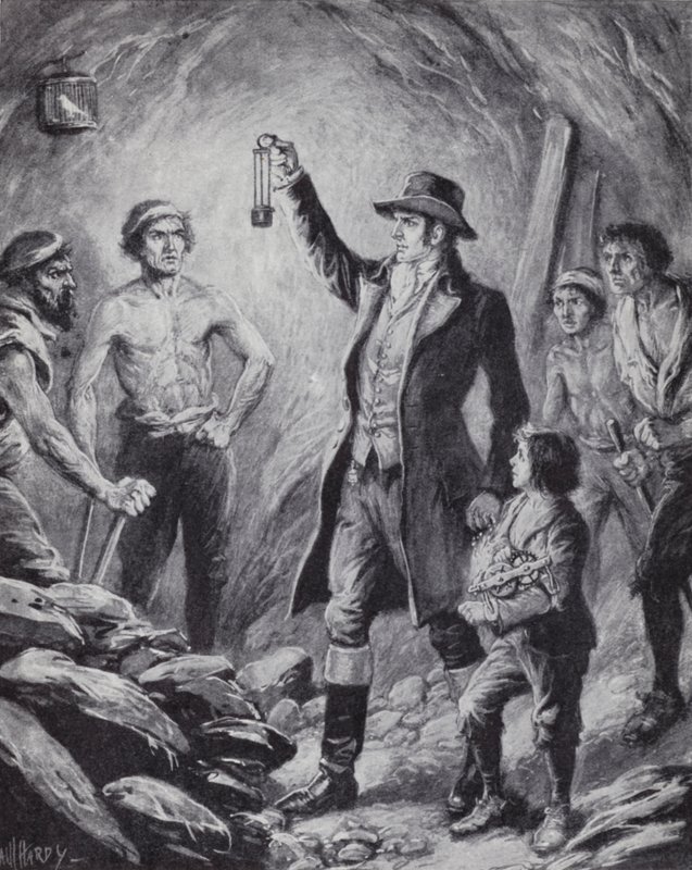 Sir Humphrey Davy e a sua invenção da primeira lâmpada de segurança para mineiros de Paul (after) Hardy
