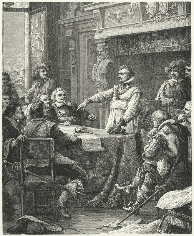 Jean Guiton entre os defensores de La Rochelle de Paul Dominique Philippoteaux