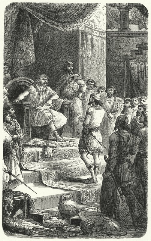 Rei David recebendo emissários do Rei Hiram de Tiro (gravura) de Paul Dominique Philippoteaux