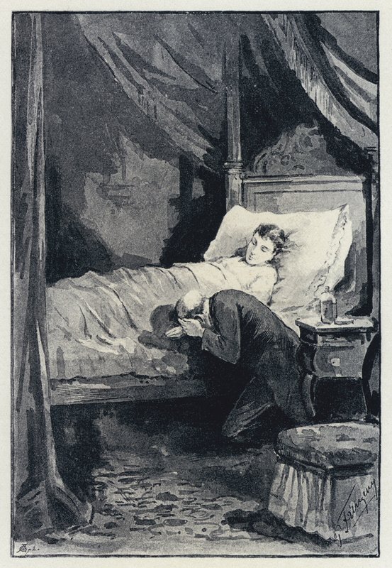 Ilustração para Anna Karenina: Karenina no quarto da Anna durante a sua doença (litho) de Paul Frenzeny