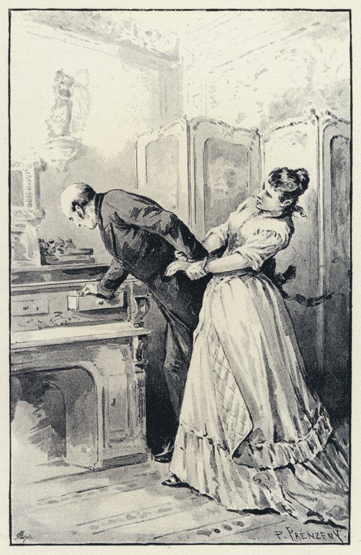 Ilustração para Anna Karenina: Karenina toma posse das cartas de sua esposa (litho) de Paul Frenzeny