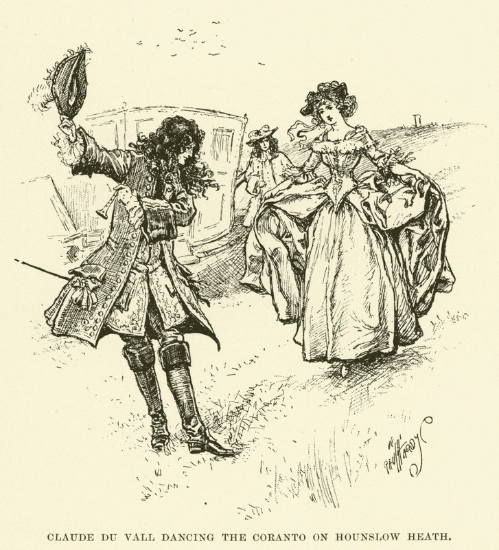 Claude du Vall Dancing the Coranto on Hounslow Heath (gravura) de Paul Hardy