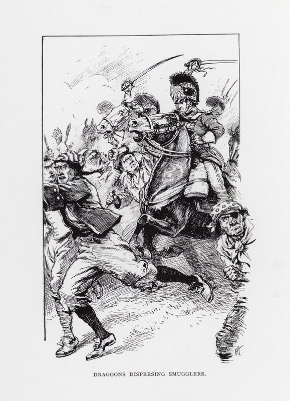 Dragões a dispersar contrabandistas (litografia) de Paul Hardy