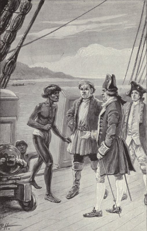 "Nunca antes me encontrei com nativos de qualquer lugar tão espantado como estas pessoas estavam ao entrar num navio" (litho) de Paul Hardy