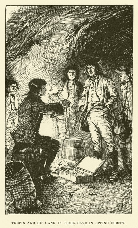 Turpin e a sua Gangue na sua Gruta em Epping Forest (gravura) de Paul Hardy