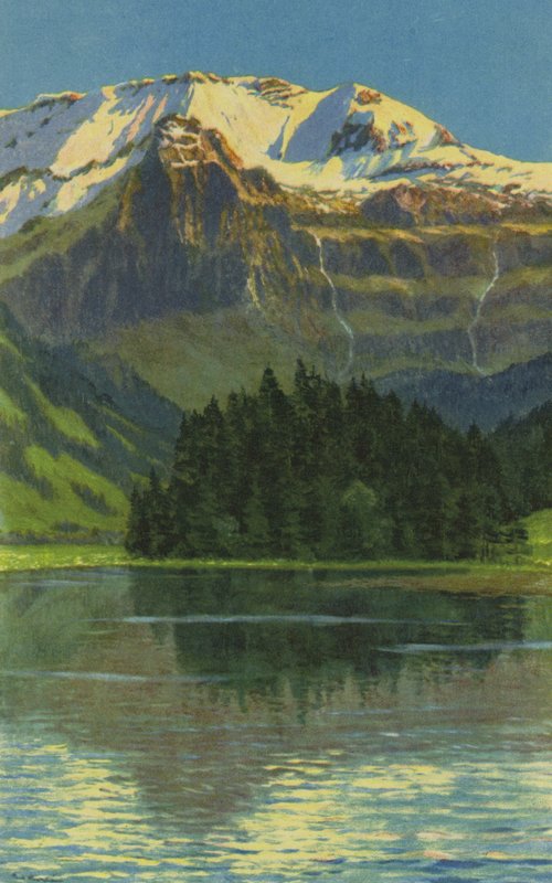 Spas suíços: Lenk i S, Lago de Lenk e Wildstrubel (cor litho) de Paul Kutscha