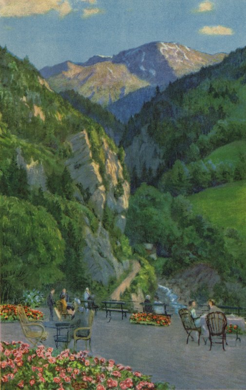 Spas suíços: Passugg, Kurhaus Garden Terrace (cor litho) de Paul Kutscha