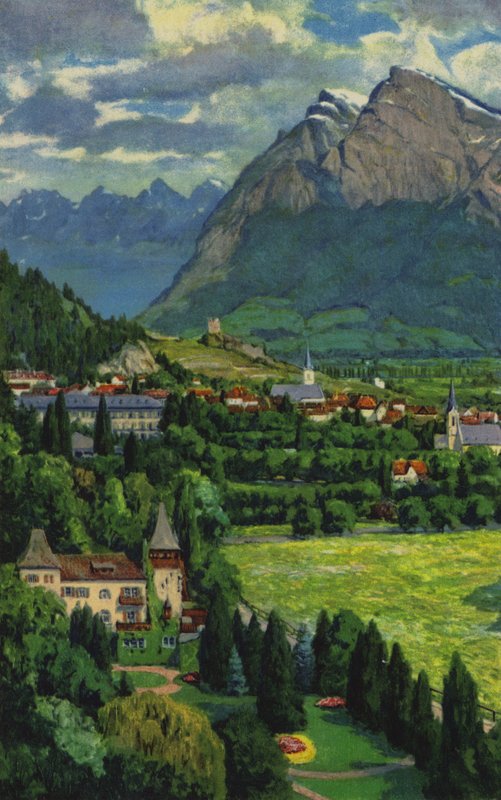Spas suíços: Ragaz, com Churfirsten e Gonzen (cor litho) de Paul Kutscha