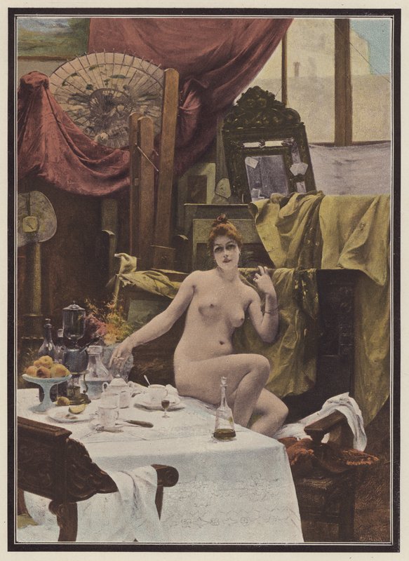 Mulher no estúdio de um artista (lito colorido) de Paul Quinsac