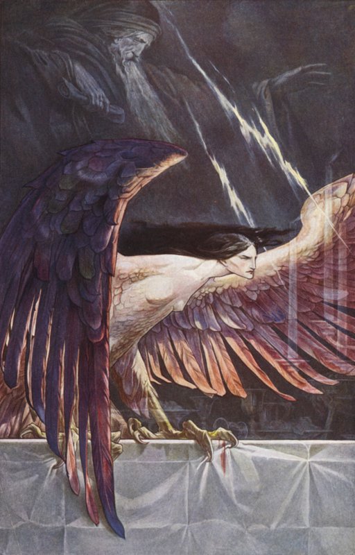 A Tempestade de William Shakespeare, Ato III, Cena 3 (lito colorido) de Paul Vincent Woodroffe