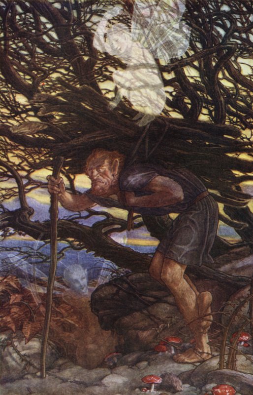 A Tempestade de William Shakespeare, Ato II, Cena 2 (lito colorido) de Paul Vincent Woodroffe