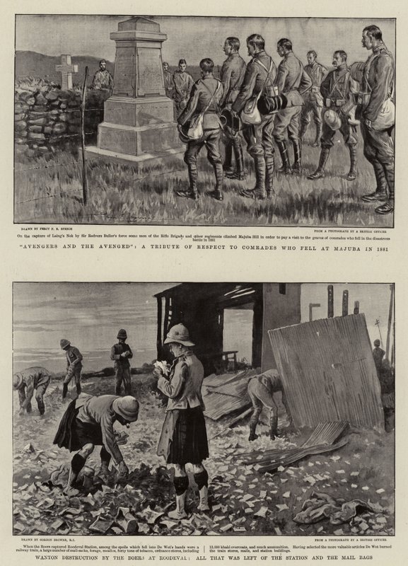 Vingadores e os Vingados, um tributo de respeito aos camaradas que caíram em Majuba em 1881, Destruição devassa pelos bôeres em Roodeval, tudo o que restava da estação e das malas postais de Percy F.S. Spence