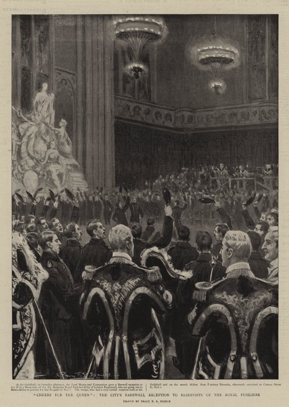 Felicidades para a rainha, a despedida da cidade Recepção aos reservistas dos Royal Fusiliers de Percy F.S. Spence