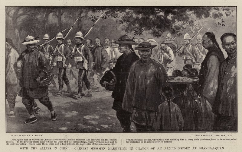 Com os aliados na China, o marketing chinês Messmen a cargo de uma escolta armada em Shan-hai-Quan de Percy F.S. Spence