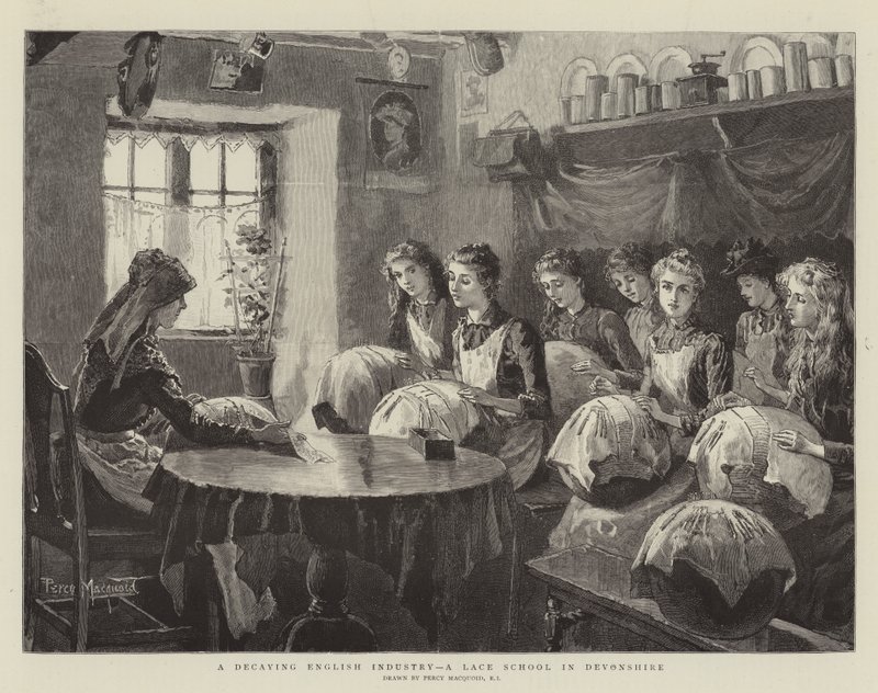 Uma indústria inglesa decadente, uma escola de rendas em Devonshire de Percy Macquoid