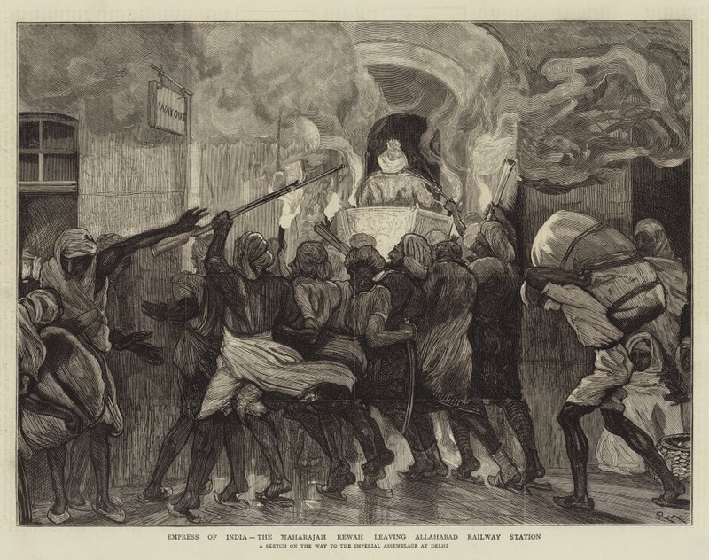 Imperatriz da Índia, o marajá Rewah saindo da Estação Ferroviária de Allahabad de Percy Macquoid