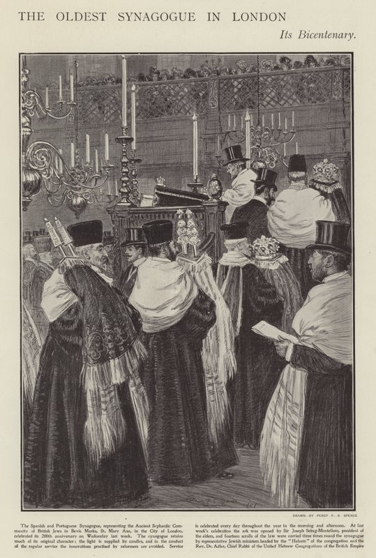Bicentenário da Sinagoga Espanhola e Portuguesa, a sinagoga mais antiga de Londres (litho) de Percy F.S. (after) Spence