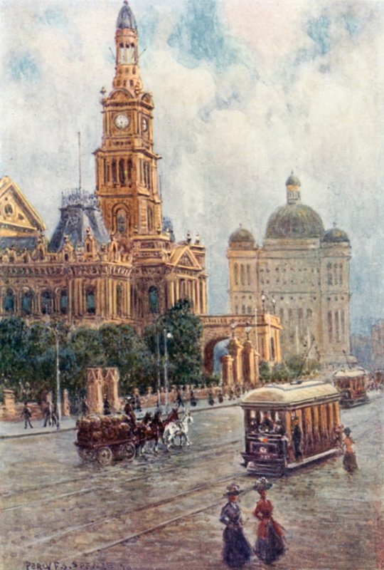 The Town Hall, Sydney (cor litho) de Percy F.S. (after) Spence