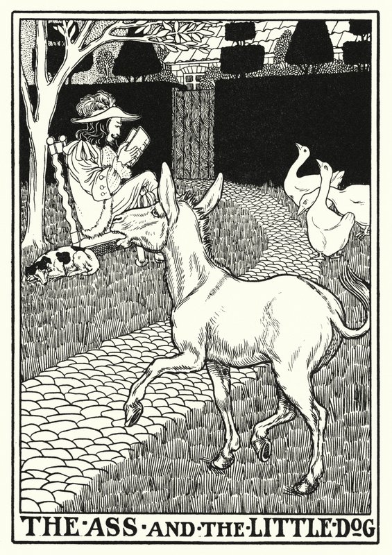 Fábulas de La Fontaine: O rabo e o cãozinho (litho) de Percy James Billinghurst