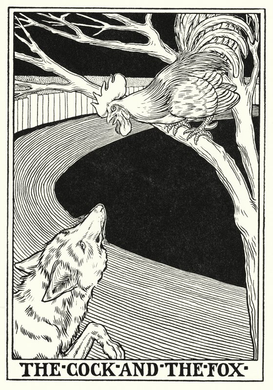 Fábulas de La Fontaine: O galo e a raposa (lito) de Percy James Billinghurst